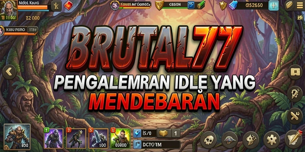 Screenshot gameplay BRUTAL77 menampilkan karakter yang berkembang dengan gameplay Idle yang menyenangkan.