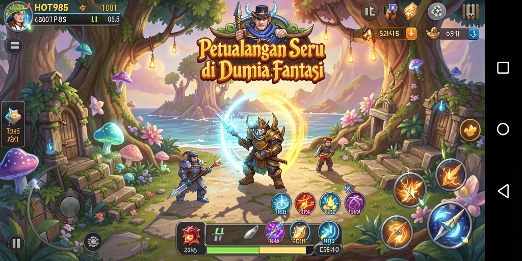 Screenshot gameplay HOT985 yang menampilkan petualangan seru di dunia fantasi.
