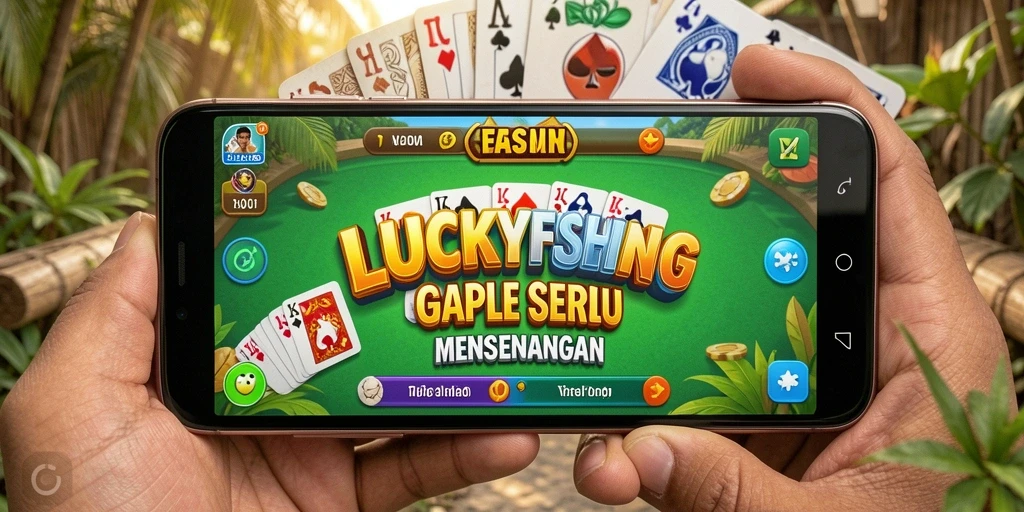 Screenshot LUCKYFISHING menampilkan momen seru dalam permainan Gaple.