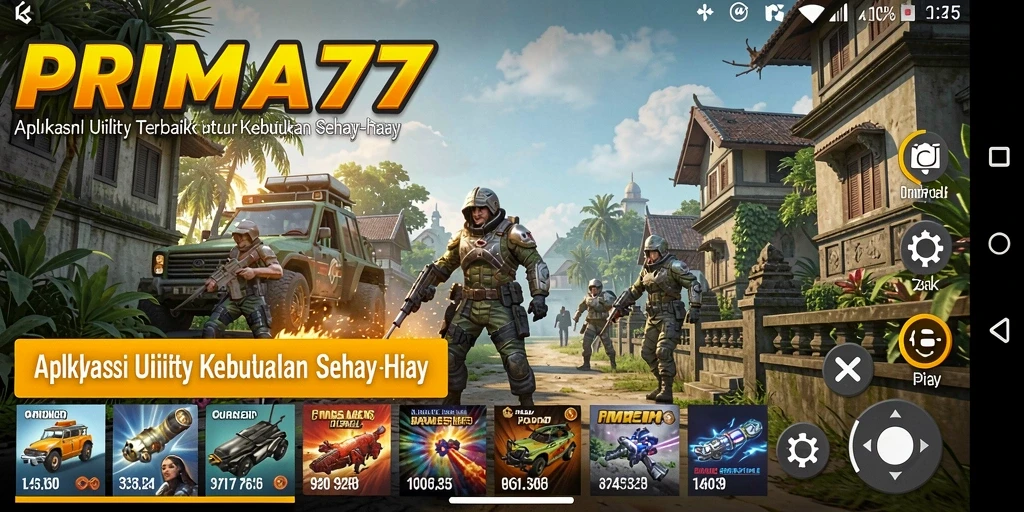 Screenshot utama aplikasi <strong>PRIMA77</strong> menampilkan berbagai fitur Utility yang bermanfaat.