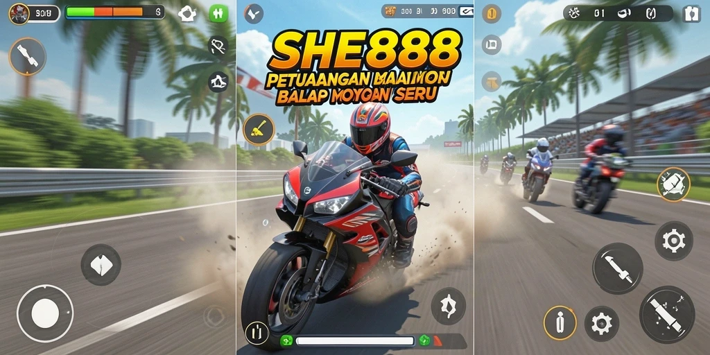 Gameplay balap motor yang seru dan penuh aksi.
