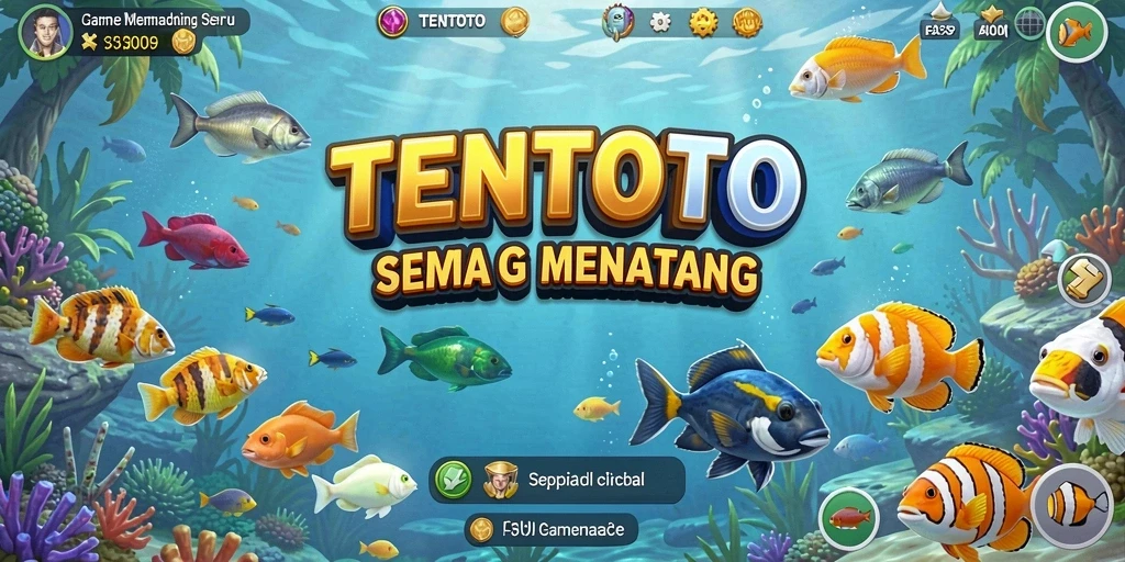 Screenshot gameplay TENTOTO menampilkan aksi seru memancing ikan.